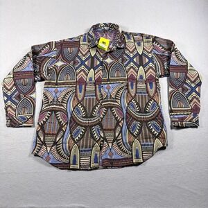 Island Haze Pearl Snap Shirt Men Large African Tapestry Inspired Beach NWT